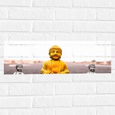 Muursticker - Gouden en Zilveren Miniatuur Buddha_s op Asfalt weg - 60x20 cm Foto op Muursticker
