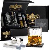 Whisiskey Luxe Whiskey Set - Incl. Whiskey Glas, 2 Whiskey Stones, Onderzetter, IJstang, Fluwelen Opbergzak, Opbergbox - Whiskey Glazen - Whisky Geschenkdoos - Accessoires - Herbruikbare IJsblokjes