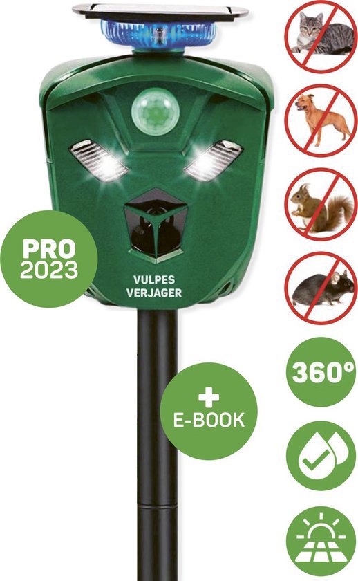 Vulpes Goods® Verjager - Ultrasone Kattenverjager op zonneenergie - Kattenschrik - Marterverjager - Waterdicht & 360° bescherming - Afweermiddel voor Vogels, Katten, Muizen etc.