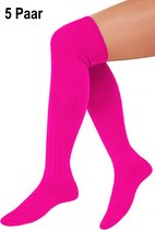 5x Paire Chaussettes longues rose fluo tricotées taille 41-47 - genou au-dessus - Chaussettes tyroliennes pour hommes et femmes bas chaussettes de football festival Oktoberfest football