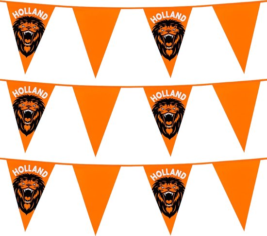 Vlaggenlijn - 3x - oranje met leeuw - 6 meter - 15 vlaggen - kunststof