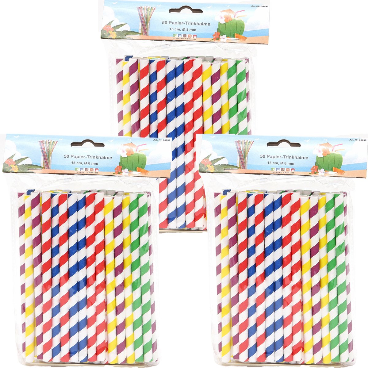 Drinkrietjes - papier - set 150x - multicolor kleuren - 15 cm - verjaardag/feestje - Dia 8 mm