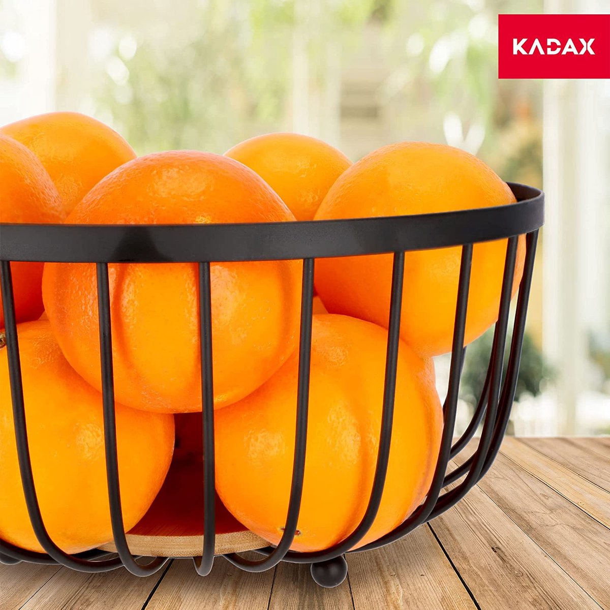 KADAX Fruitmand van staal, gepoedercoat, fruitschaal, decoratieve draadmand, moderne metalen mand voor fruit, groenten, snacks, krant, badkamer, snackmand, design, fruitmand (zwart, 28 cm, rond