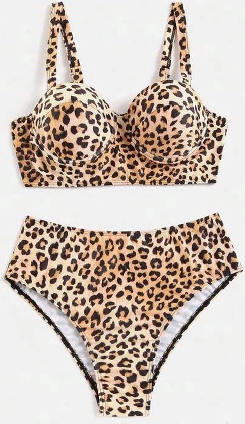 Stijlvolle Bikini Set voor vrouwen met Hoog Broekje | geen Beugel | luipaaed in High Waist Top en Tankini voor Dames-Maat M(38)
