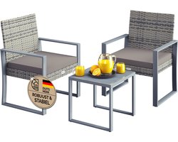 Casaria Polyrattan Tuinset – 1 Tafel 2 Stoelen – Weerbestendig Grijs
