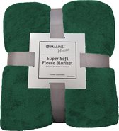 Malinsi Fleece Deken - Donker Groen - Dekentje - Plaid - 200 x 230 - Fleecedeken bed geschikt voor 220x240 - Bankhoes Sprei - Woondeken Bedsprei