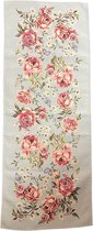Tafelloper - luxe gobelinstof - Aiden Garden - Blauw - grote roze rozen - 40 x 100cm