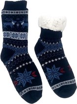 Merino Wollen Sokken Heren - Donkerblauw met Rendier - Maat 43/46 - Kerstsokken - Huissokken - Anti slip sokken - Warme sokken - Winter sokken