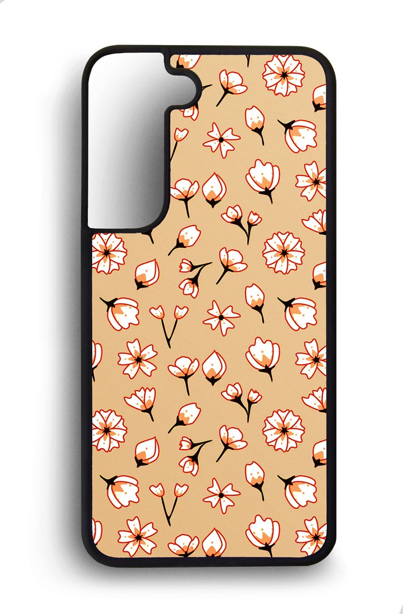 Ako Design Samsung Galaxy S22 hoesje - Bloemen patroon - oranje - Hoogglans - TPU Rubber telefoonhoesje - hard backcover