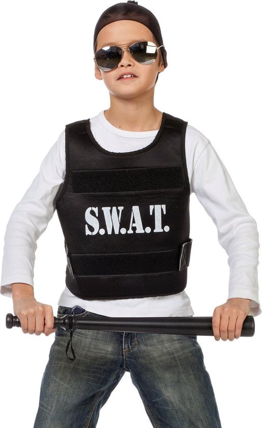 Wilbers & Wilbers - Politie & Detective Kostuum - Zwart No Sweat Swat Vest Kind - Zwart - One Size - Carnavalskleding - Verkleedkleding