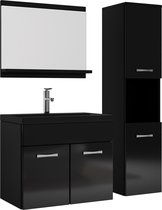 Badplaats Badkamermeubel Set Montreal 60 x 35 cm - Hoogglans Zwart - Badmeubel met spiegel en zijkast met Zwarte Wastafel