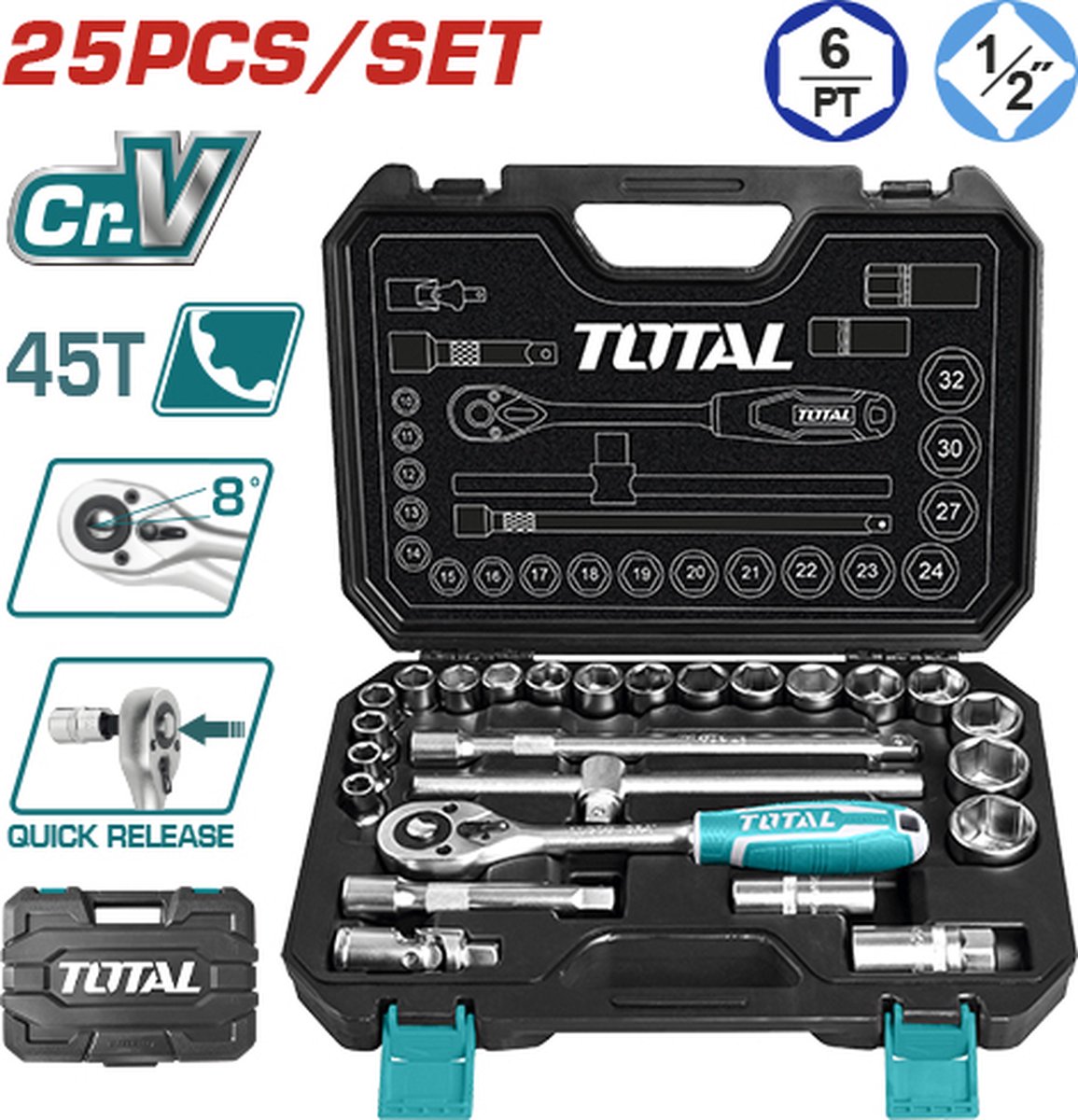 Total - Doppenset 1/2'' - 25 delig