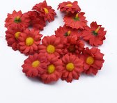 100 Stuks Mini Zonnebloemen – Kunstbloemen – Rood – 5 cm – Decoratie Bloemetjes