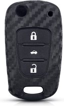 Zachte Carbon Sleutelcover met Knoppen - Geschikt voor Hyundai / Kia - Sleutelhoesje Geschikt voor Hyundai i30 / i25 / i40 / iX25 / Accent / Elantra / Kia Rio - Siliconen Materiaal - Sleutel Hoesje Cover - Auto Accessoires