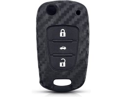 Zachte Carbon Sleutelcover met Knoppen - Geschikt voor Hyundai / Kia - Sleutelhoesje Geschikt voor Hyundai i30 / i25 / i40 / iX25 / Accent / Elantra / Kia Rio - Siliconen Materiaal - Sleutel Hoesje Cover - Auto Accessoires
