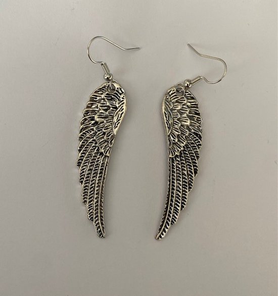 SALE - UITVERKOOP - AANBIEDING - Damesoorbellen – Vrouwenoorbellen – Staal – Zilverkleurig – Engel - Vleugels - Veren - Moederdag - Cadeau voor haar