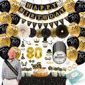 Celejoy® 80 ans 92 pièces Zwart et or fête d'anniversaire Pack – Ballons, Guirlandes et drapeaux et gâteau – pour Garçons, Filles – décoration de fête ultime