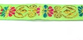 9 meter - GEWEVEN SIERBAND 2.5cm breed - MET PATROON NEON GROEN - versieren - knutselen - knutselwerk - naaien - lint - stof - applicatie - afwerkband - home deco