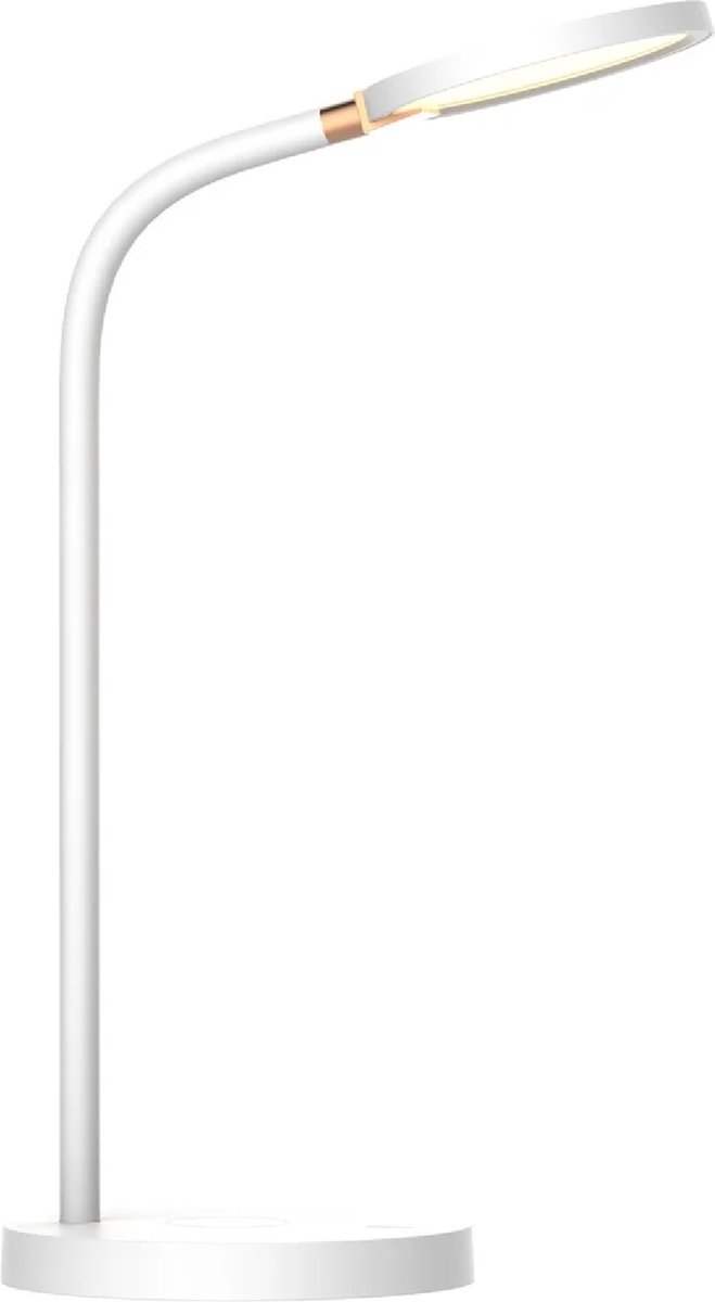 Noni LED bureaulamp 5,5W, 580 lumen, 3-staps dimbaar, ingebouwde QI-lader, IP20, wit, Ø140 mm