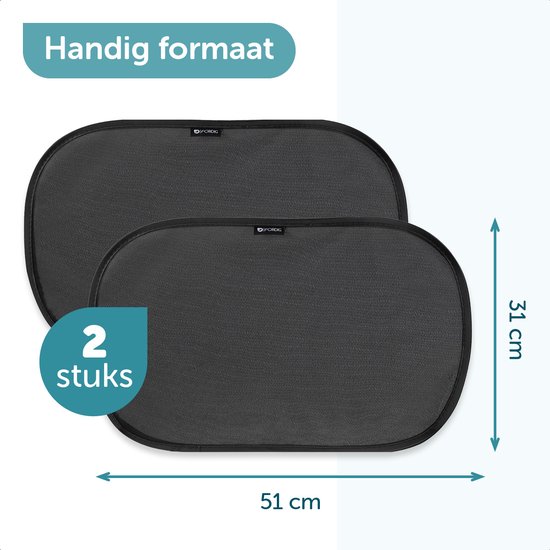 ForDig Zonnescherm Auto (2 Stuks) - Extra Donker - Zonwering UV Protectie voor Auto Zijruit – Zonwering Auto – Zonder zuignappen – 80 GSM – 51 x 31 CM
