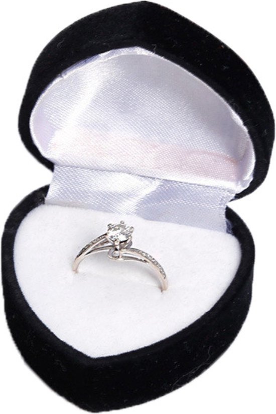 Hartvormig sieradendoos - Velvet Ringdoos Sieraden Gift Box - Valentijnsdag - Aanzoek - Liefde - Trouwring houder - Huwelijk - Ring Case - Zwart