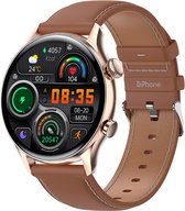 DrPhone DTX Ultra - Vlaggenschip Smartwatch 1.36 Inch AMOLED 390x390 - Always On Display - Horloge Belfunctie - PU Leder Goud