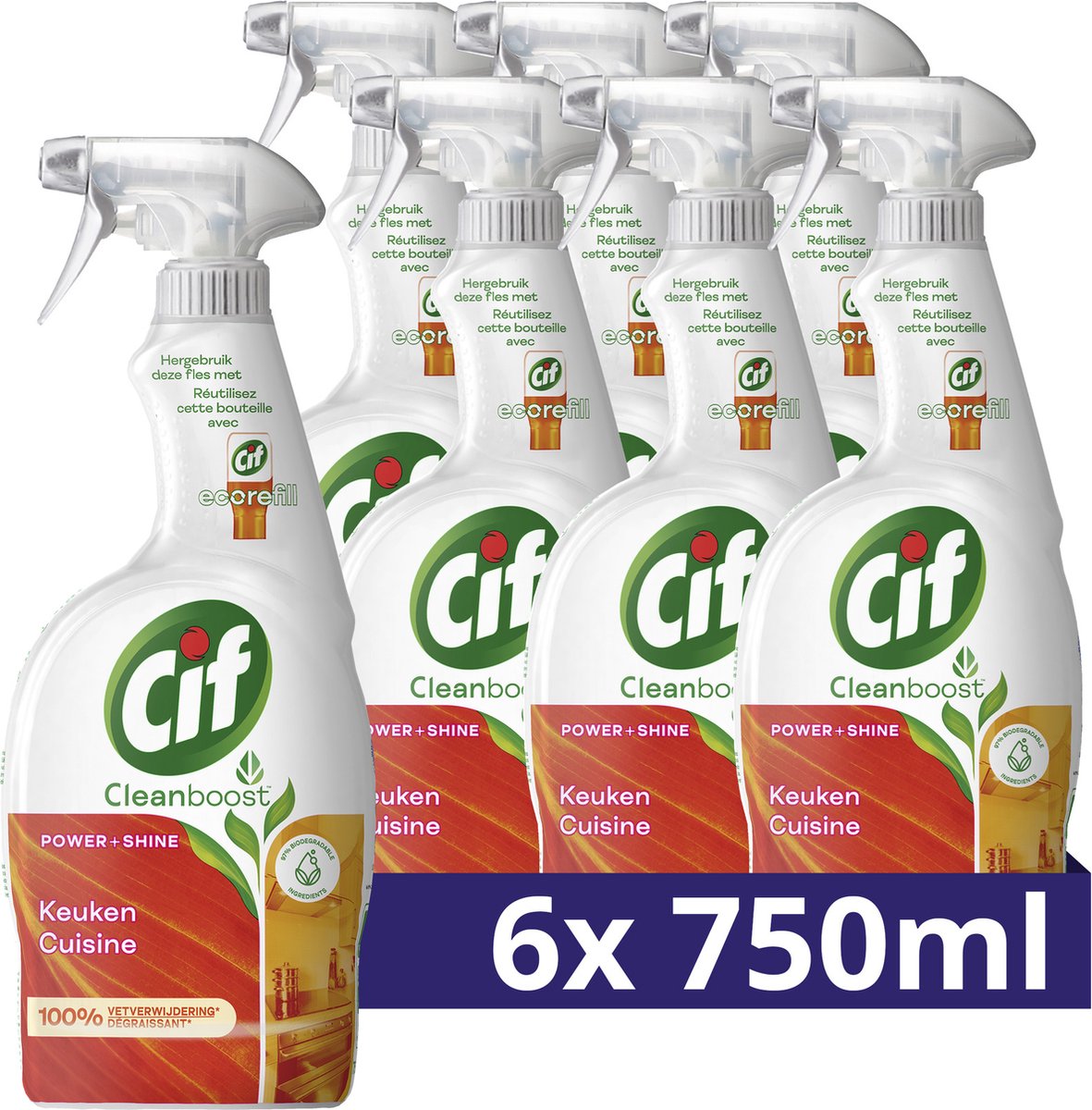 Cif CleanBoost Power+Shine Keuken Spray - 6 x 750 ml - Voordeelverpakking |  bol.com