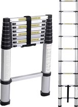 aluminium telescopische ladder, inklapbaar, uittrekbare ladder met stabilisator, hoogwaardige vouwladder en opvouwbare aluminium ladder, 2.6m