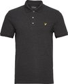 Donkergrijs gemêleerd poloshirt met korte mouwen, knoopsluiting en gele adelaar logo.