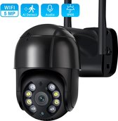 TechU™ Beveiligingscamera voor Buiten – 5MP met Wifi – Draadloos – Nachtzicht & Audio – Bewakingscamera met 64GB Geheugen – Zwart