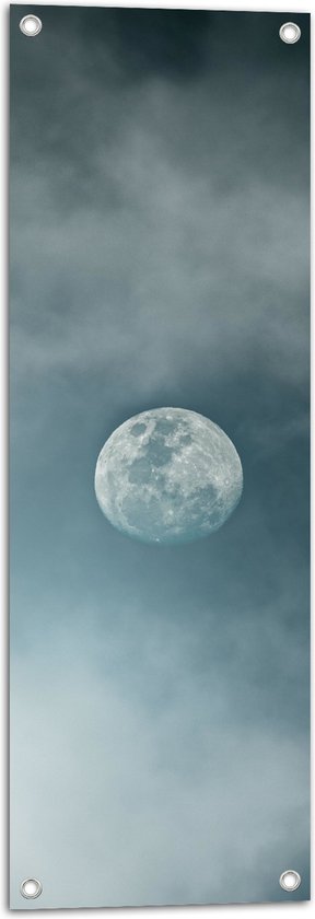 Tuinposter – Maan tussen Sluierbewolking in de Lucht - 30x90 cm Foto op Tuinposter (wanddecoratie voor buiten en binnen)