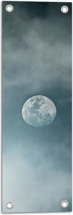 Tuinposter – Maan tussen Sluierbewolking in de Lucht - 20x60 cm Foto op Tuinposter (wanddecoratie voor buiten en binnen)