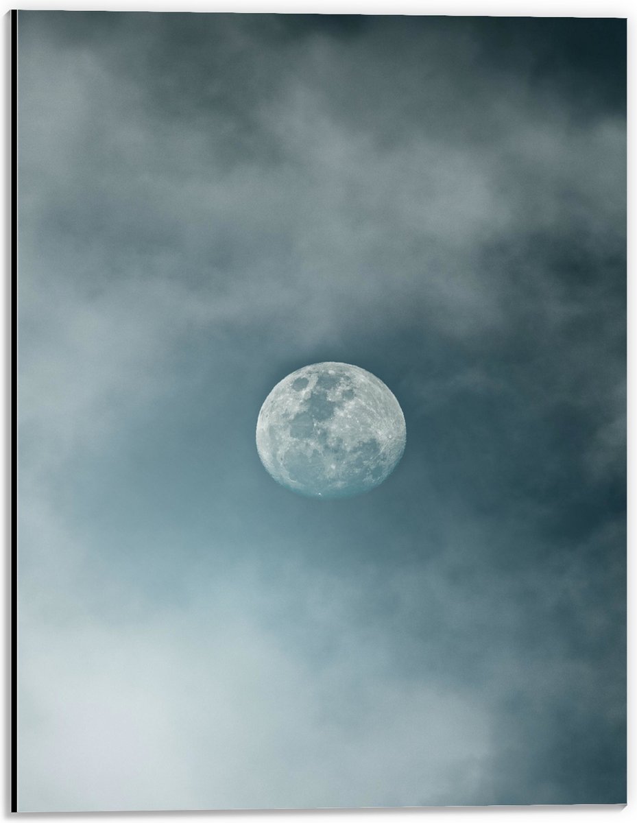 Dibond - Maan tussen Sluierbewolking in de Lucht - 30x40 cm Foto op Aluminium (Wanddecoratie van metaal)