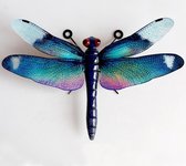 Libelle blauw metaal wanddecoratie