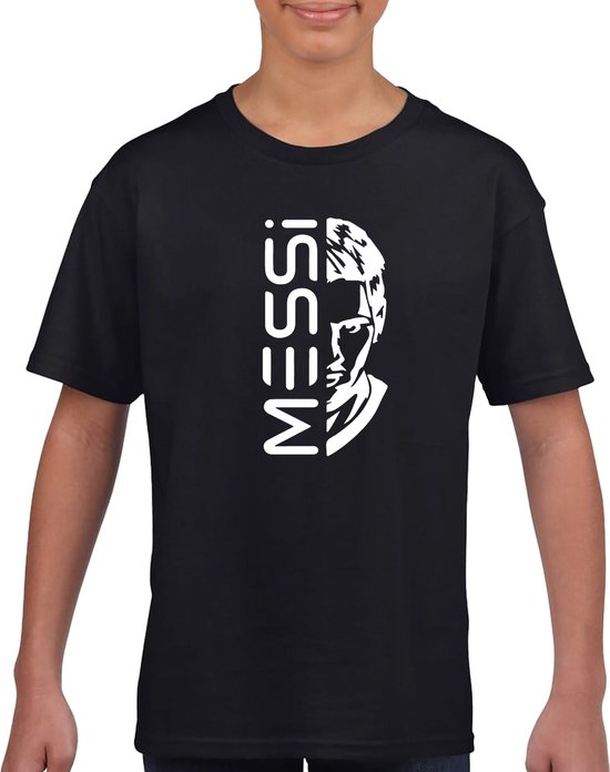 MESSI uniseks Kids T-Shirt - Zwart met wit - Maat 134 | 146 - 9 | 11 jaar - Korte mouwen - Ronde hals - Normale pasvorm - The Goat - Voetbal - PSG - Argentinië- Voor jongens & meisjes - Original Kwoots - Cadeau