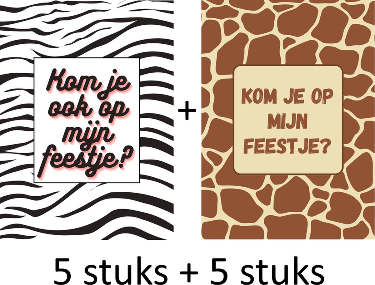 METIWA - Uitnodiging Kinderfeestje Zebra en Giraffe - 10 stuks - Uitnodigingskaarten - Uitnodiging Verjaardag - Uitnodiging Kinderfeestje Zebra en Giraffe - Uitnodiging Jungle