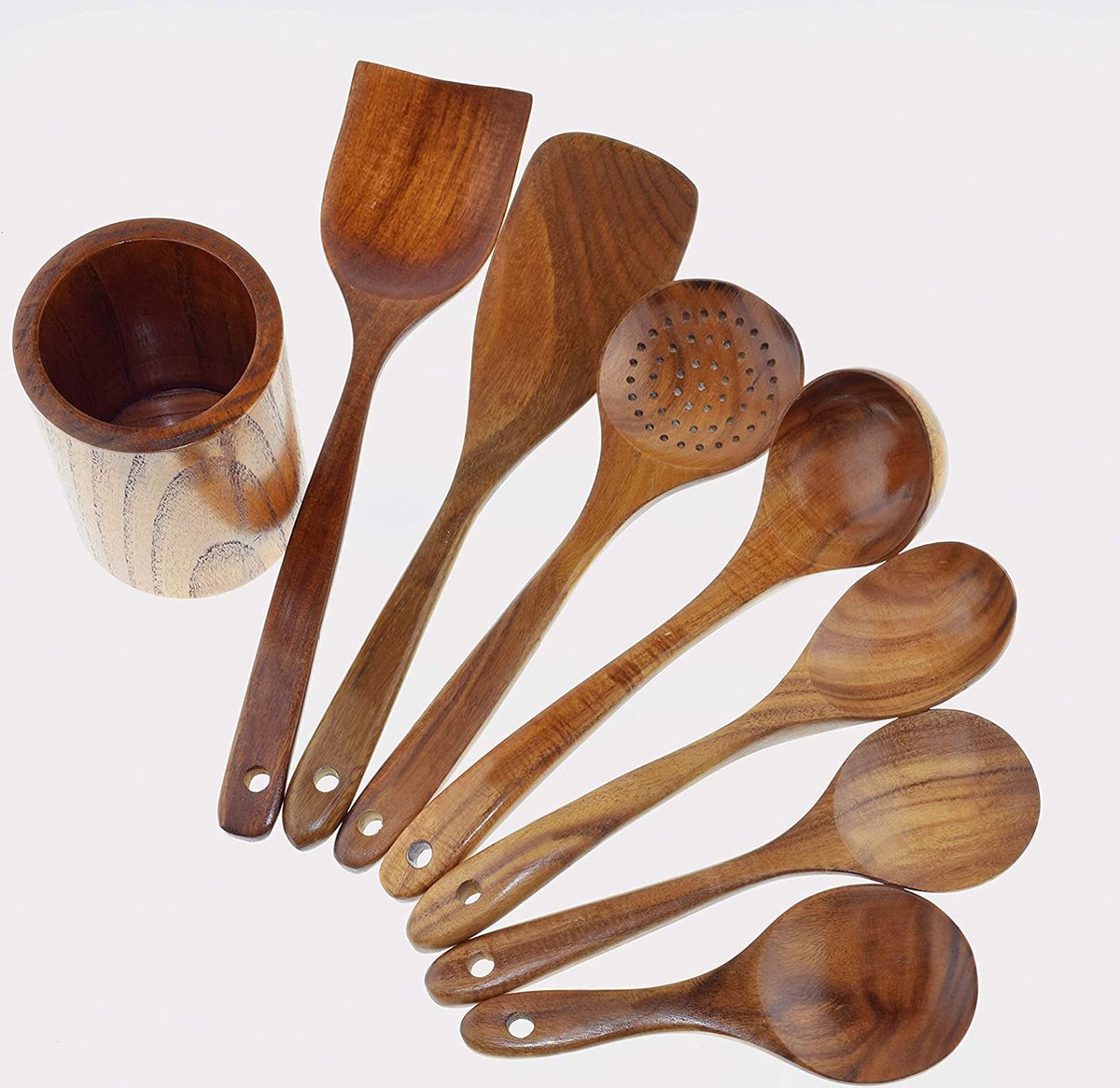 Houten Spatel Set 7-delige Natuurlijke Teak Keuken Lepels - Hittebestendig Kookgerei
