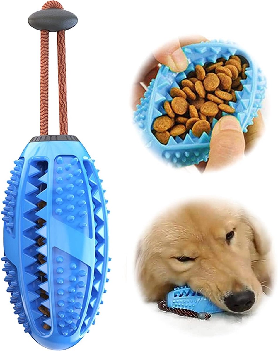 Tandenborstel Stick Ball Treat Dispenser voor honden Puppy's Tandverzorging Borstels en kauwspeeltjes Niet giftig Natuurlijk rubber, blauw