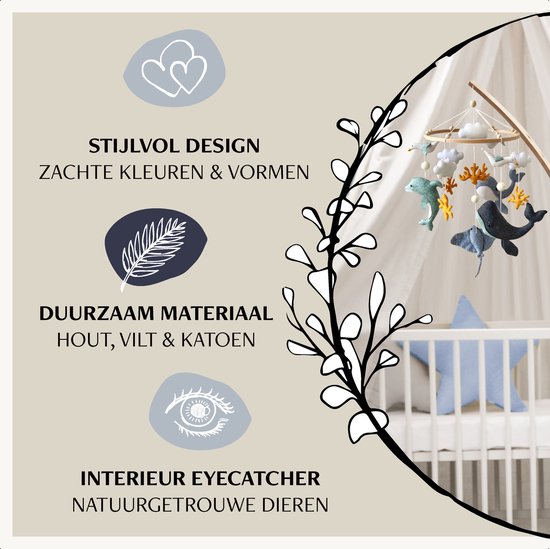 Stijlvol design, zachte kleuren & vormen, duurzaam materiaal: hout, vilt & katoen. Interieur eye-catcher, natuurgetrouwe dieren.