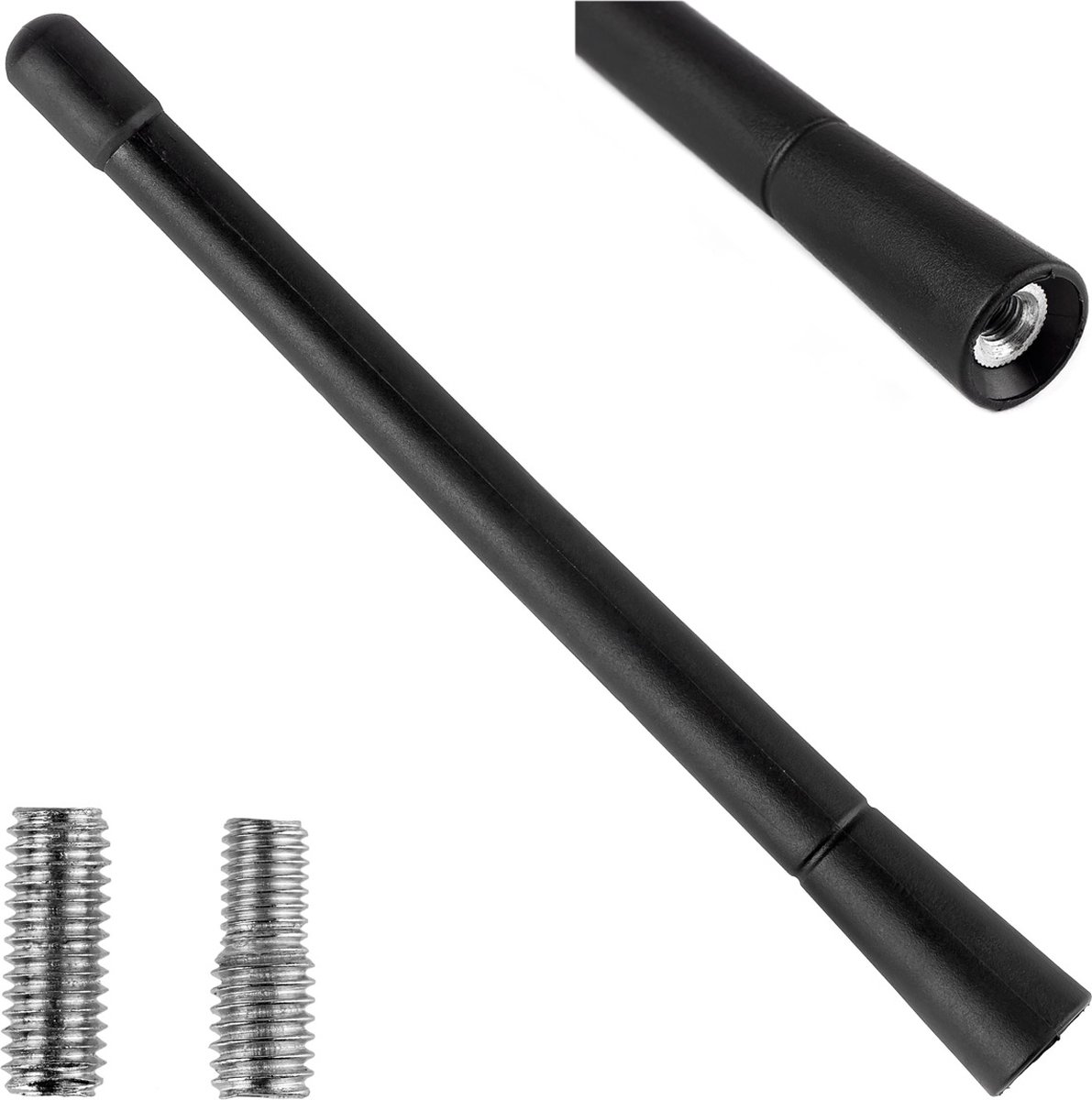 AMIO FM/AM Auto Antenne Mini Universeel Zwart 18 cm met 5/6mm Adapter – Geschikt voor Volkswagen, Audi en Skoda