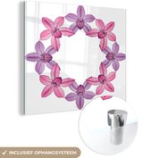 Peinture sur verre - Un dessin vectoriel d'une couronne d'orchidées violettes et roses - 50x50 cm - Peintures sur Verre Peintures - Photo sur Glas