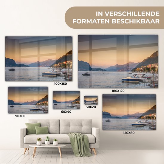 Le soleil se couche sur les montagnes du lac de Côme plexiglas 30x20 cm - Tirage photo sur Glas (Décoration murale en plexiglas)
