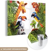 MuchoWow® Glasschilderij 30x20 cm - Schilderij acrylglas - Jungle - Dieren - Jongens - Meisjes - Giraf - Olifant - Kids - Foto op glas - Schilderijen