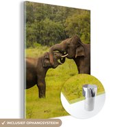 MuchoWow® Peinture sur verre 90x120 cm - Peinture sur verre acrylique - Éléphant - Herbe - Animaux - Vert - Photo sur verre - Peintures