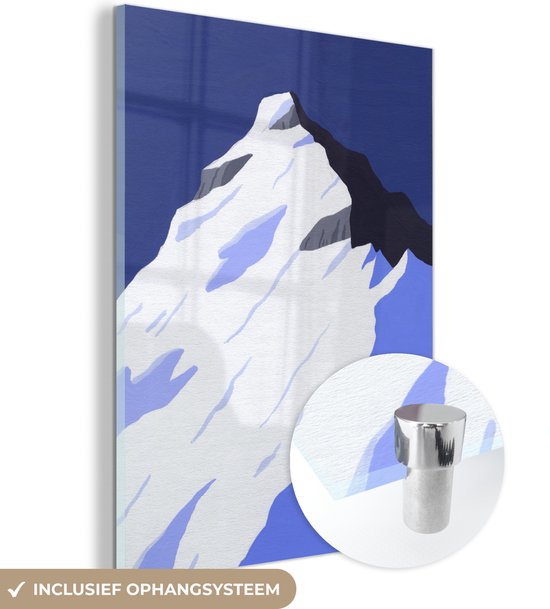MuchoWow® Glasschilderij 30x40 cm - Schilderij acrylglas - Een illustratie van de top van de Mt. Everest - Foto op glas - Schilderijen