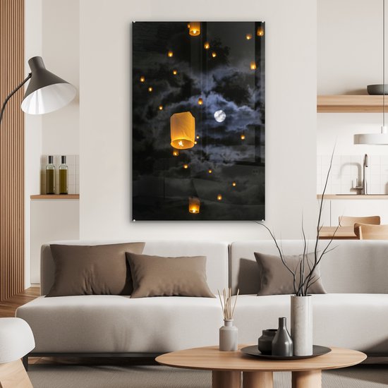 Peinture sur Verre - Loi Krathong en Thaïlande - 80x120 cm - Peintures sur Verre Peintures - Photo sur Glas