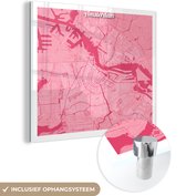 MuchoWow® Glasschilderij 50x50 cm - Schilderij acrylglas - Stadskaart - Amsterdam - Roze - Foto op glas - Schilderijen - Plattegrond