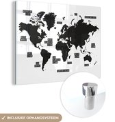 Carte du monde noir et blanc sur plexiglas Peinture grand 120x90 cm