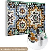 MuchoWow® Glasschilderij 180x120 cm - Schilderij acrylglas - Een veelkleurige tegel in Marokko - Foto op glas - Schilderijen