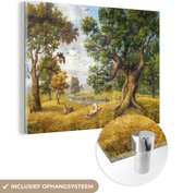 MuchoWow® Glasschilderij 40x30 cm - Schilderij acrylglas - Olieverf schilderij van een eenhoorn naast een rivier - Foto op glas - Schilderijen